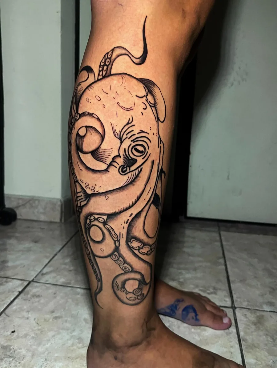 Polvo em blackwork na perna